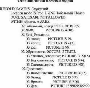 Описание записис в сетевой модели данных